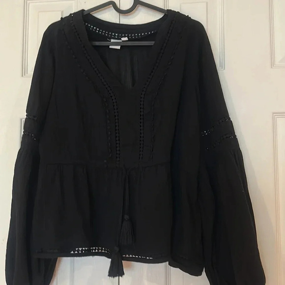 Gap Black boho crotchet ballon sleeves blouse Sz S - Picture 3 of 14
